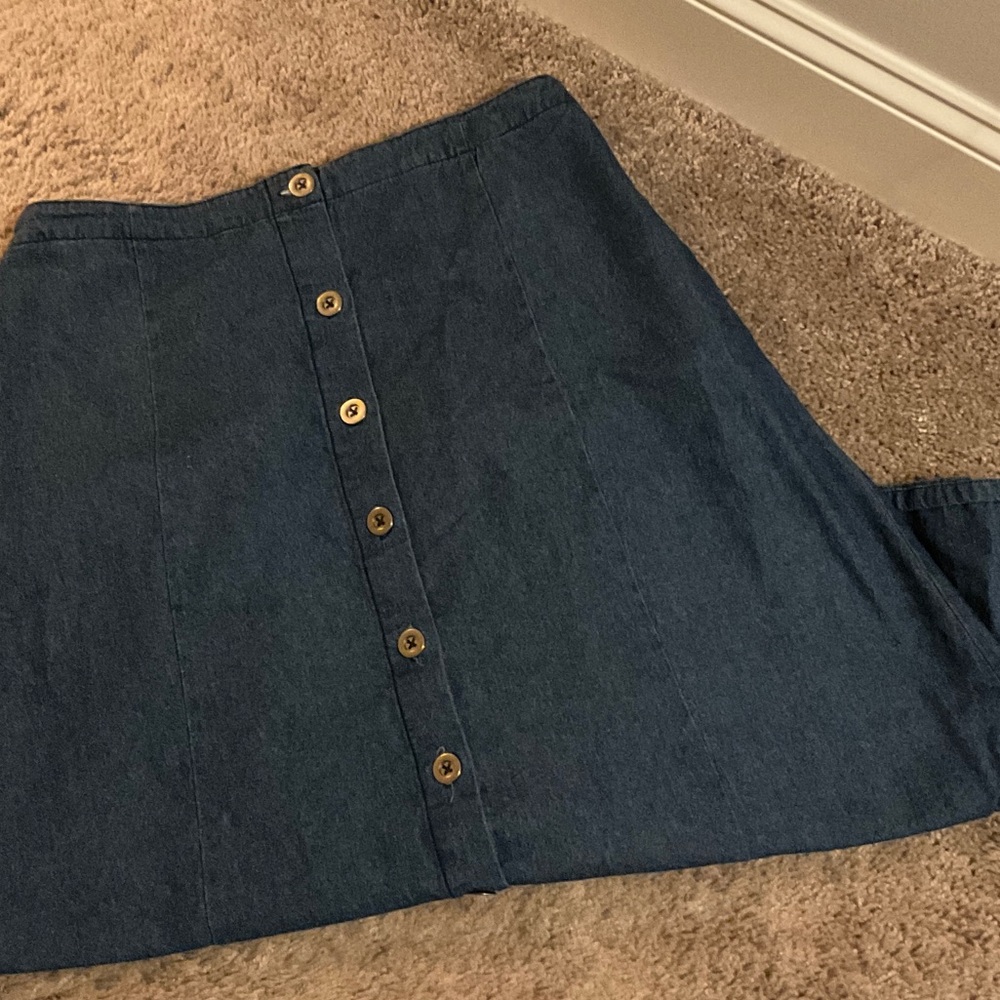 Classic Blue Button-Front A-Line Denim Skirt